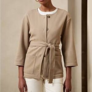 Banana Republic Women’s Tan Twill Knit Jacket Petite XS Half Sleeve Pre-Owned